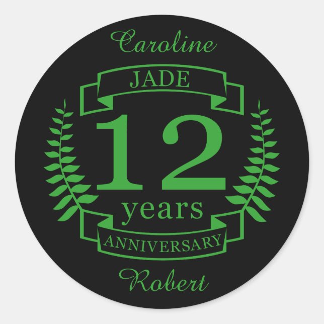 Jade Gemstone wedding anniversary 12 years Classic Round Sticker (Front)
