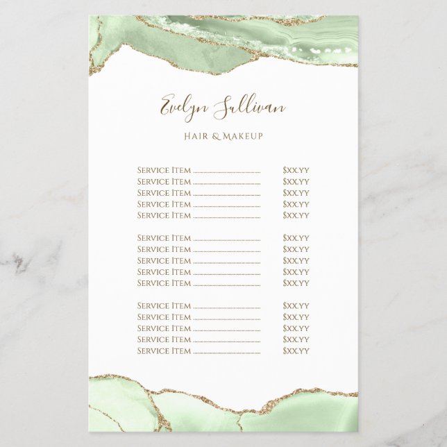 Jade Green agate price list flyer (Front)