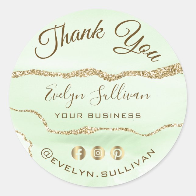 Jade Green Agate Thank you Classic Round Sticker (Front)