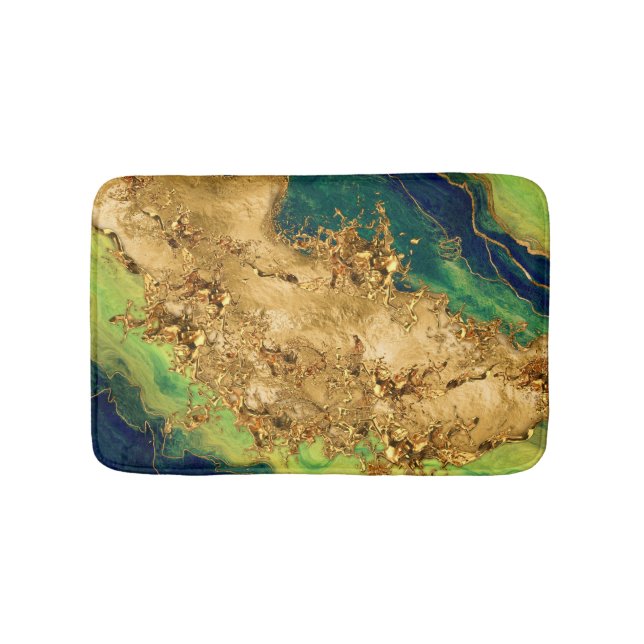 Jade Green and Bronze Gold Abstract Bath Mat (Front)
