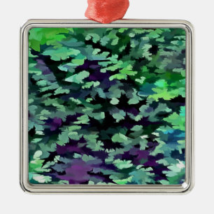 Jade Green and Purple Camouflage Pattern Metal Ornament
