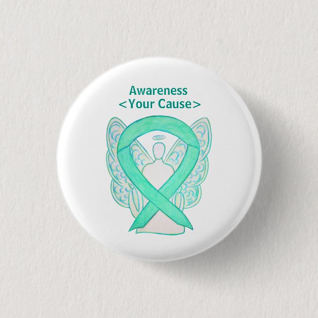 Jade Green Awareness Ribbon Angel Button Pins (Front)