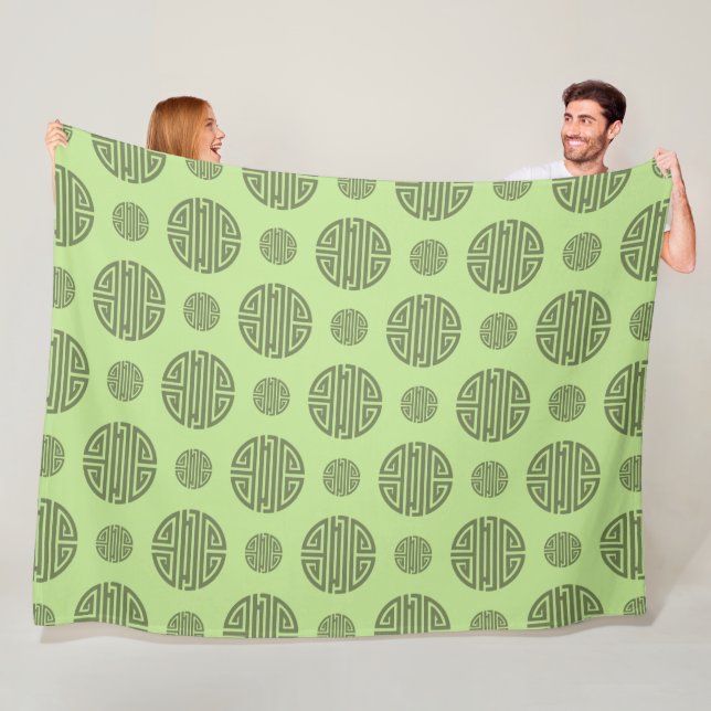 Jade Green Chinese Shou Longevity Character Fleece Blanket (In Situ)