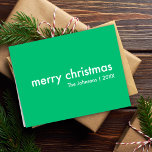 Jade Green Christmas | Vibrant Trendy Minimal Holiday Card<br><div class="desc">Simple, stylish "merry christmas" quote greeting card with modern typography in white on a jade bright green background in a minimalist 'scandi' scandinavian design style. The card can be easily personalized with your own holiday greeting, family name and year to make a truly bespoke christmas holiday card for the festive...</div>