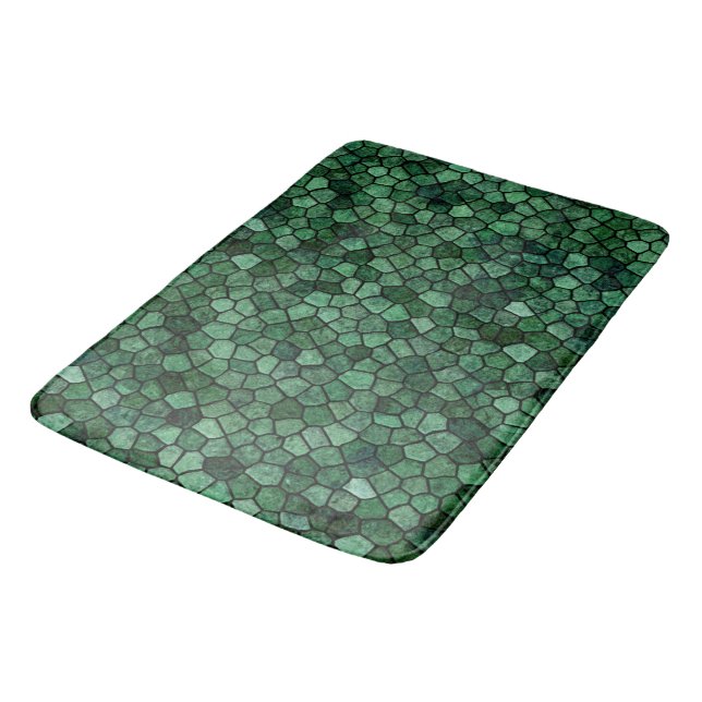 Jade Green Cobbled Patchwork Terrazo Pattern Bath Mat (Angled)