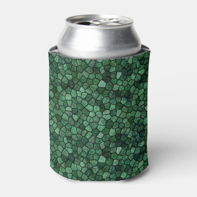 Jade Green Cobbled Patchwork Terrazo Pattern Can Cooler (Can Front)