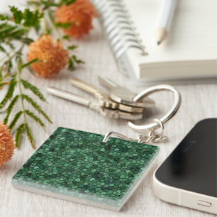 Jade Green Cobbled Patchwork Terrazo Pattern Keychain
