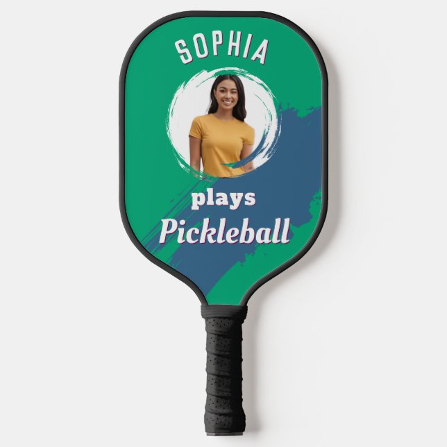 Jade Green Custom Photo & Name Modern Pickleball Paddle (Front)