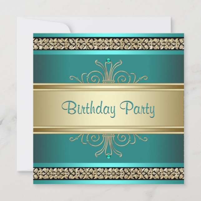 Jade Green Gold Black Womans Birthday Party Invitation (Front)