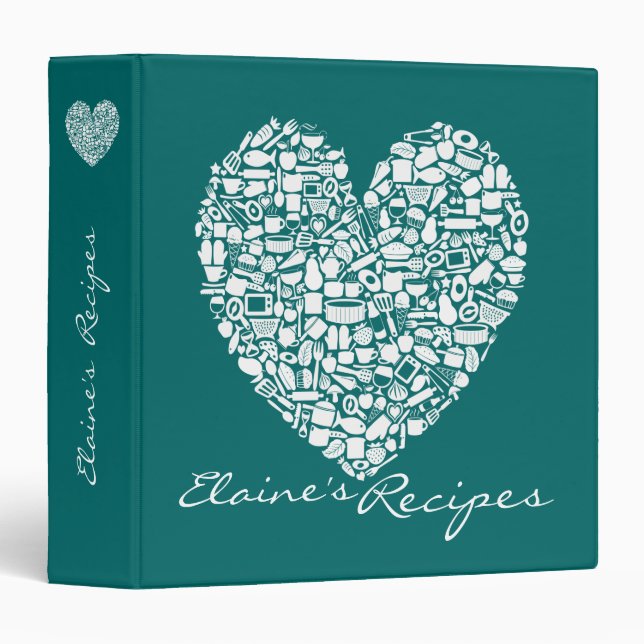 Jade Green Heart Recette Nom personnalisé Classeur (Devant/Côté)