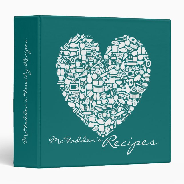 Jade Green Heart Recipe Personalized Name Binder (Front/Spine)