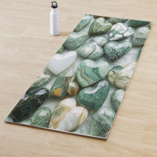 Jade Green Marble Heart Cluster Yoga Mat