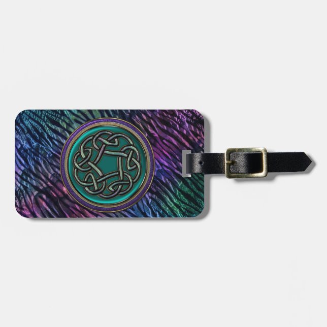 Jade Green Metal Celtic Knot Luggage Tag (Front Horizontal)