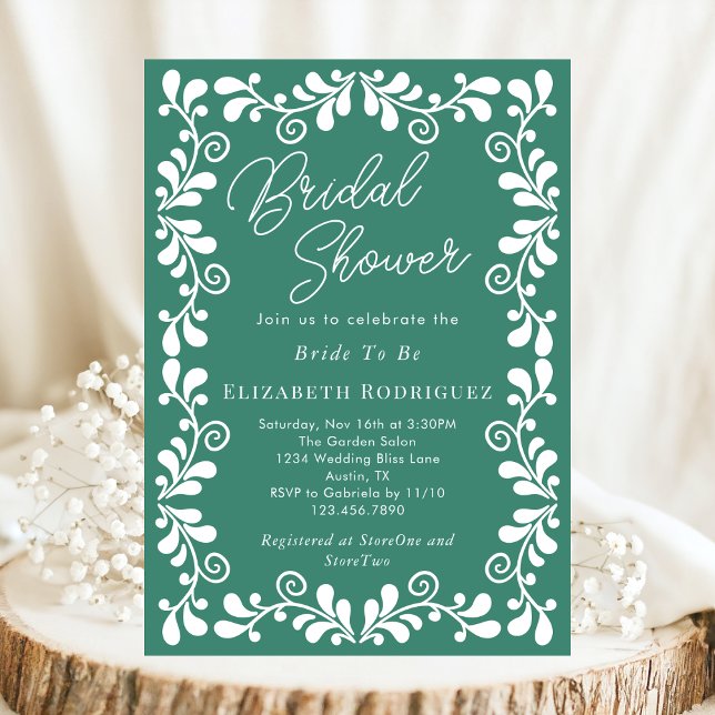 Jade Green Mexican Fiesta Talavera Bridal Shower Invitation (Creator Uploaded)