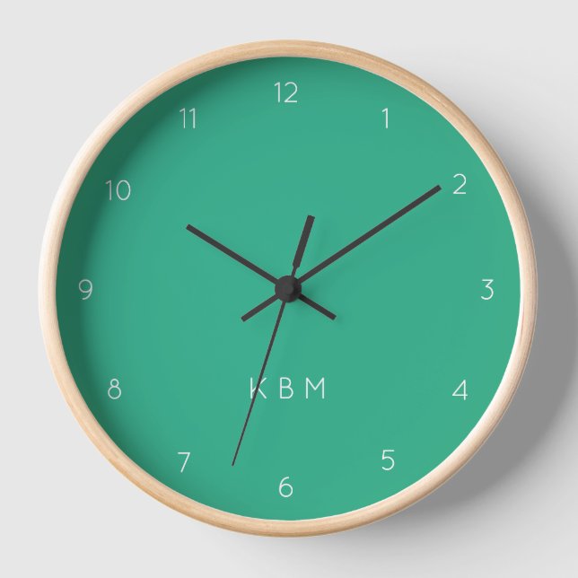 Jade Green Monogram | Modern Minimslist Initials Clock (Front)
