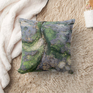 Jade Green Mossy Beach Rocks Toowoon Bay Throw Pillow
