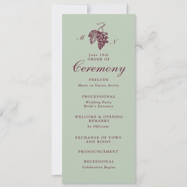Jade Green Plum Grape Monogram Wedding Program (Front)