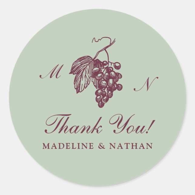 Jade Green Plum Grape Monogram Wedding Sticker (Front)