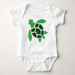 Jade Green Sea Turtle Marble Mosaic Art Baby Bodysuit
