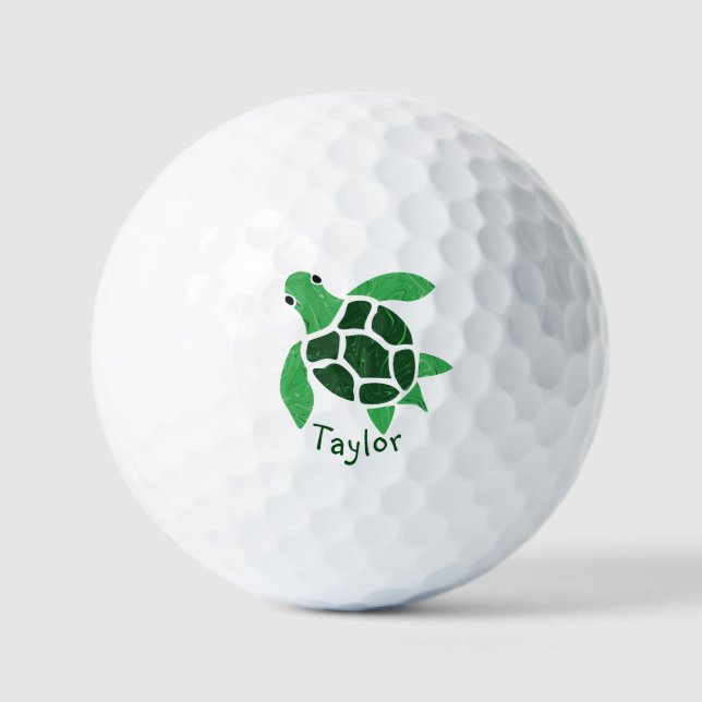 Jade Green Sea Turtle Mosaic with Name Golf Balls (Front)