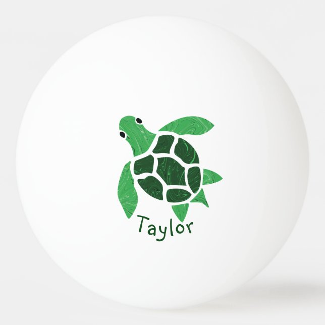 Jade Green Sea Turtle Mosaic with Name Ping Pong Ball (Front)