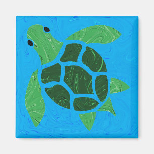 Jade Green Sea Turtle on Blue Ocean Background Magnet