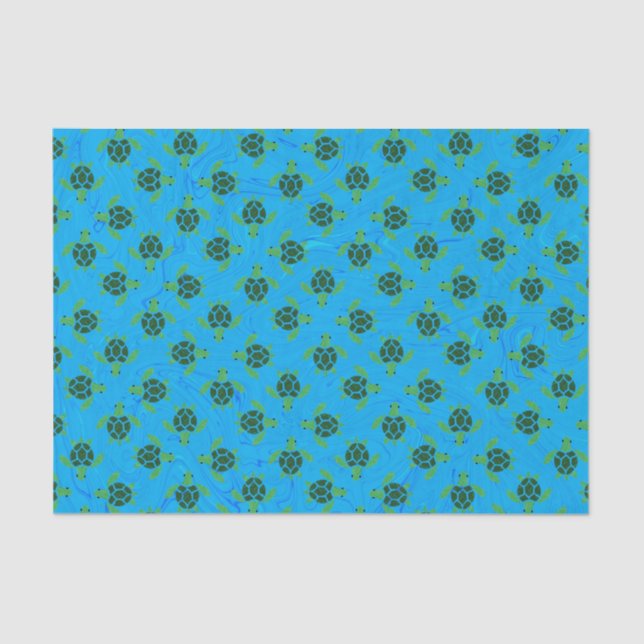 Jade Green Sea Turtle on Ocean Blue Background Tissue Paper (Front)
