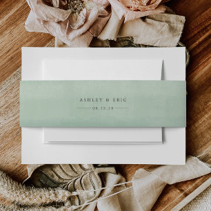 Jade Green Watercolor Personalized Wedding Invitation Belly Band