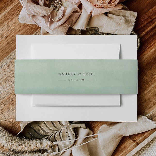 Jade Green Watercolor Personalized Wedding Invitation Belly Band (Creator Uploaded)