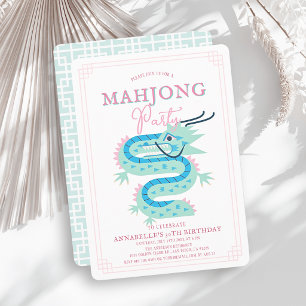 Jade GreenDragon Pink Chinoiserie Mahjong Birthday Invitation
