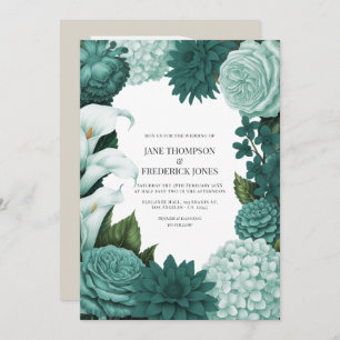 Jade Haze, Alpine Teal & Snow Mint Floral Wedding Invitation