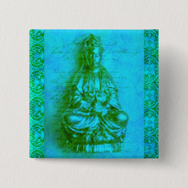 Jade Kwan Yin 2 Inch Square Button (Front)