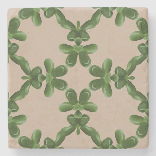 Jade Lattice in Beige Stone Coaster (Front)