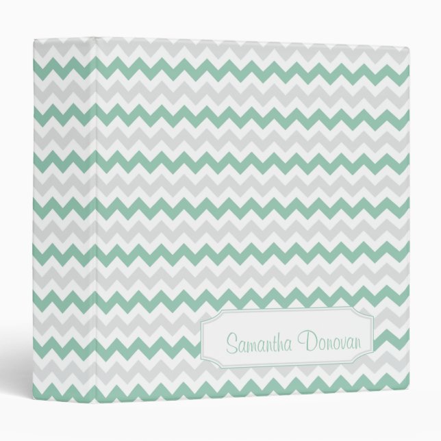 Jade Light Grey Zigzag Pattern Personalized Album Binder (Front/Spine)