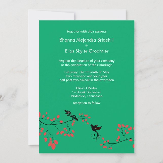 Jade Love Birds Wedding Customized Invitation (Front)
