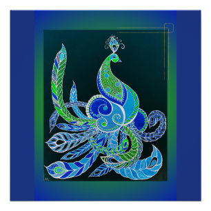Jade Majesty Elegant Green and blue peacock  Poster