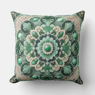 Jade Mandala: Fresh Gradient Mosaic Throw Pillow