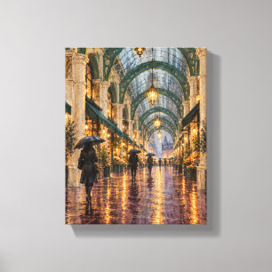Jade Market Arcade after Rain - Neo Deco Architect Canvas Print