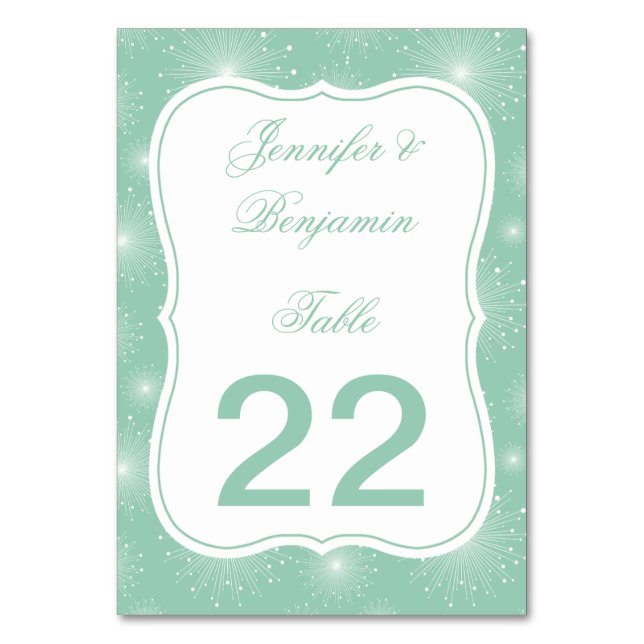 Jade Mint White Sunbursts Starburst Table Cards (Front)