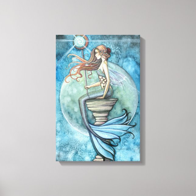 Jade Moon Mermaid Fantasy Art Wrapped Canvas (Front)