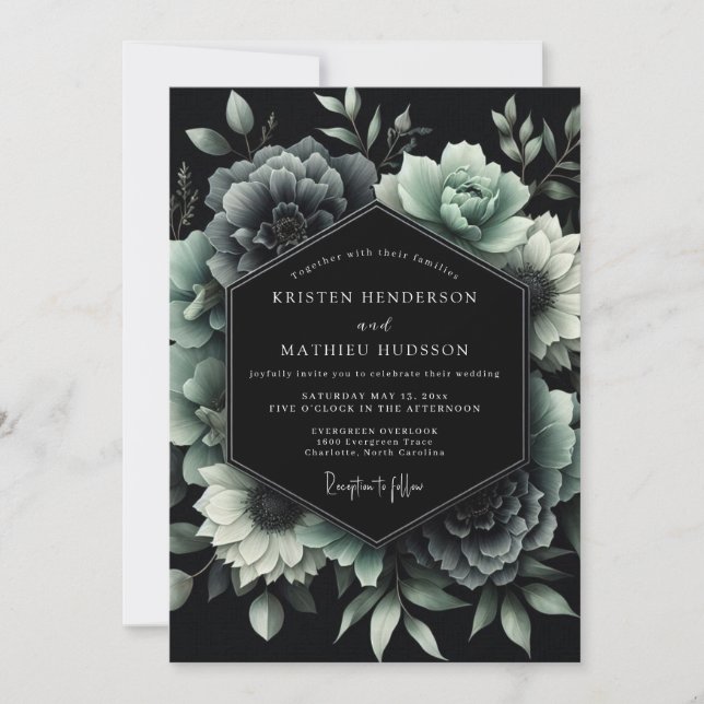 Jade Noir Botanical Wedding Invitation (Front)