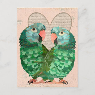 Jade Parrots Heart Postcard