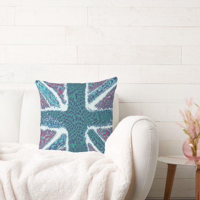 Jade Purple Union Jack Liquid Art, Wild Animal  Throw Pillow (Couch)
