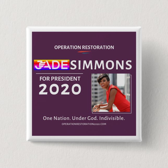 Jade Simmons for President 2020 2 Inch Square Button (Front)