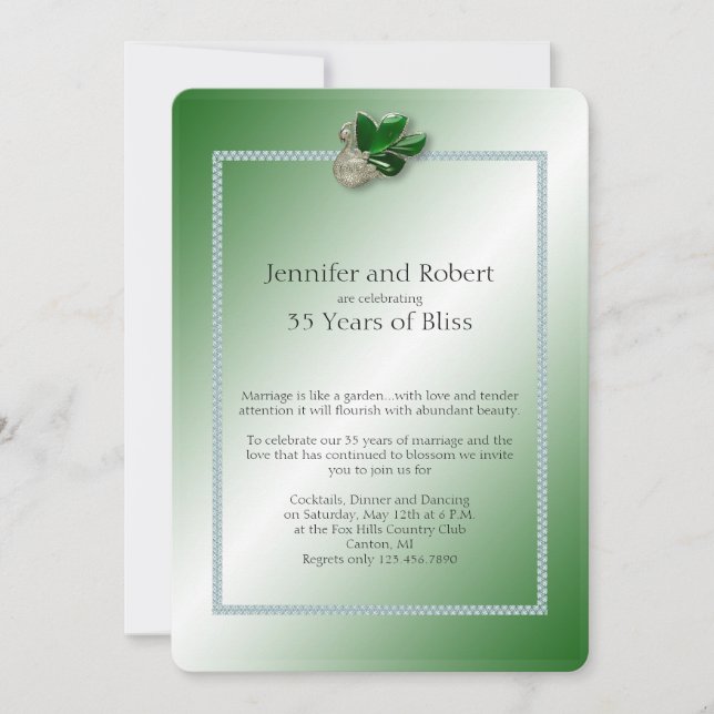 Jade Swan 35th Wedding Anniversary Invitation (Front)
