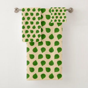Jade Tree Green Leaves on Golden Beige Bath Towel Set