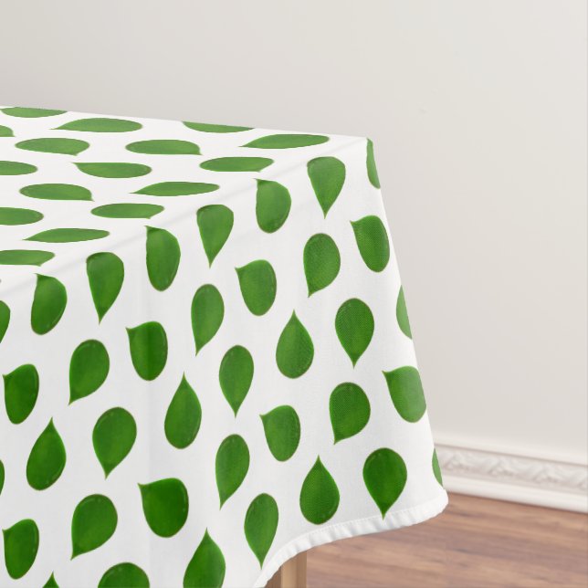 Jade Tree Green Leaves on White Tablecloth (In Situ)