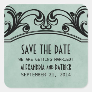 Jade Vintage Swirls Save the Date Stickers