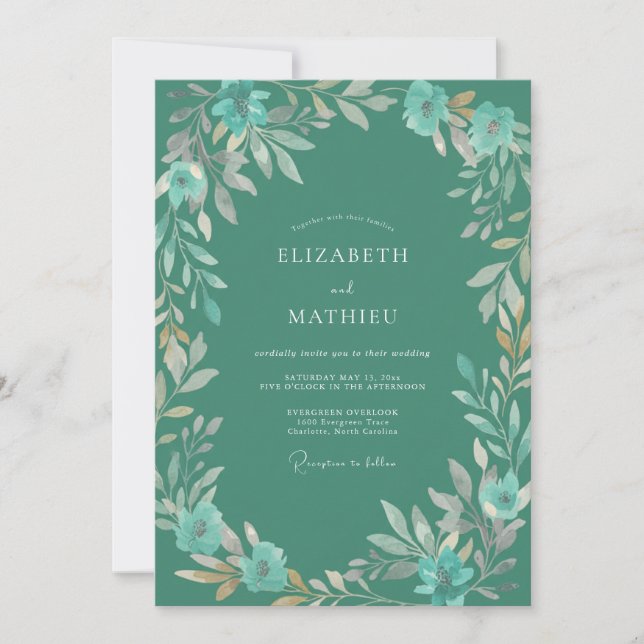 Jade Wreath Wedding Invitation (Front)