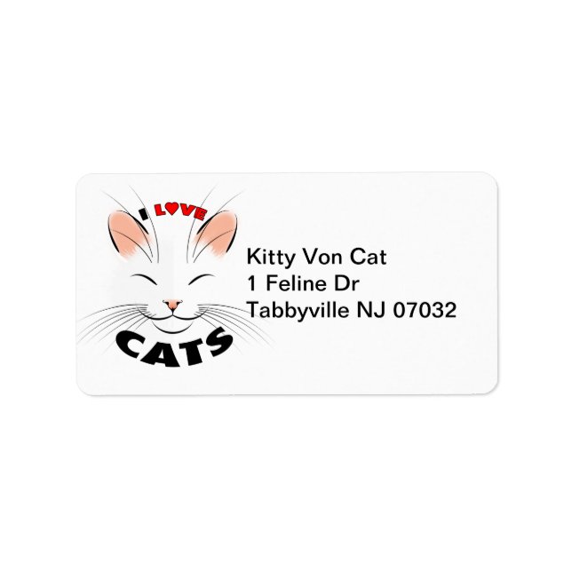 J'adore Étiquette de adresse de chats (Devant)